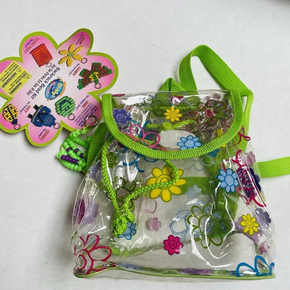 See Through Backpack Green Trim Floral Print Kids Teens Party Travel Vacation